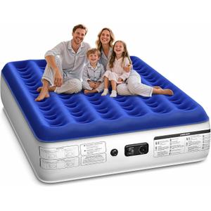 Xsleep Queen Air Mattress with Built in Pump Luxurious Comfort Raised Inflatable Mattress Queen Airbed Blow Up Mattress for Home and Guests Air Bed 2 Mins Fast Inflate/Deflate 660 lbs Max (13" Blue & White)