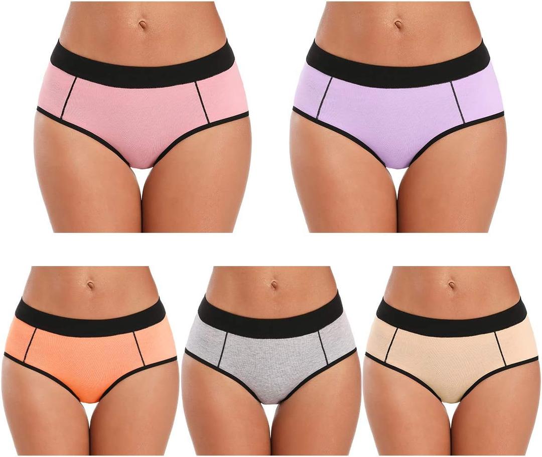 POKARLA Women's Cotton Stretch Underwear Ladies Mid Rise Briefs Panties Multipack Plus Size 5-Pack(3X-Large)