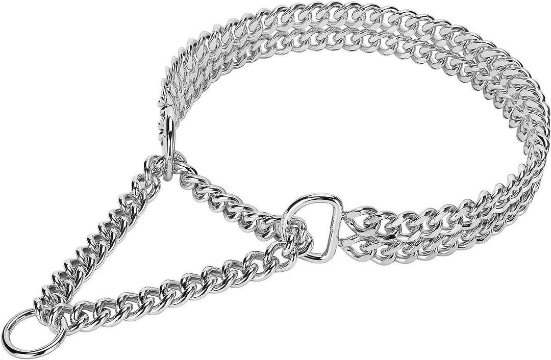 Dog Choke Martingale Collar, Silver Dog Chain Collar Stainless Steel Metal, Silver Dog Collar Adjustable Walking Chew Proof Double Row for Large Small Medium Dogs XL 26'' -28''