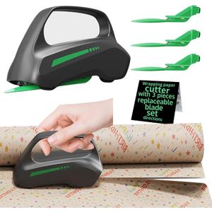 Wrapping Paper Cutter with 3 Replaceable Blades, Car Design Cutter Dispenser Tool Adapt for Any Diameter Gift Wrapping Paper Roll, Cutting Efficient Straight Easily & Safely on Halloween Christmas (Black_1pcs)