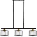 TALOYA Pendant Lights Kitchen Island Black and Gold, 3-Light Crystal Pendant Light Modern, Height Adjustable Chandelier Hanging Island Light Fixtures for Kitchen Dinning Room(Bulb Not Included)