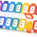 Fullicon Moisture Proof Pill Organizer 1 Times a Day, Large Pill Box 7 Day, Spill Proof Pill Case, Travel Pill Container, Medicine Pill Organizer with Secure Lids, Daily Pill Organizer, Rainbow Clear 