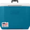 Coleman Chiller Series - Enfriador duro con ruedas de 60 cuartos de galn con retencin de hielo y ruedas resistentes y asa, ideal para camping, puerta trasera, playa, picnic, comestibles, canotaje y
