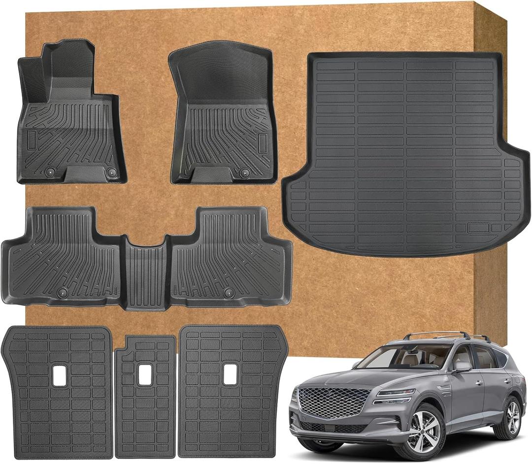 Floor Mats for Genesis GV80 (Only Fit for 5 Seats) 2021-2024 2025, TPE Waterproof Non-Slip All Weather Protection Custom, Floor Mats & Cargo Liner & Seatback Mat