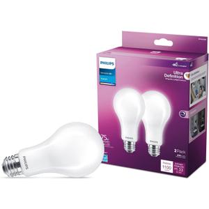 PHILIPS LED Flicker-Free Frosted Dimmable A21 Light Bulb - EyeComfort Technology - 1100 Lumen - Daylight (5000K) - 11W=75W - E26 Base - Title 20 Certified - Ultra Definition - Indoor - 2-Pack