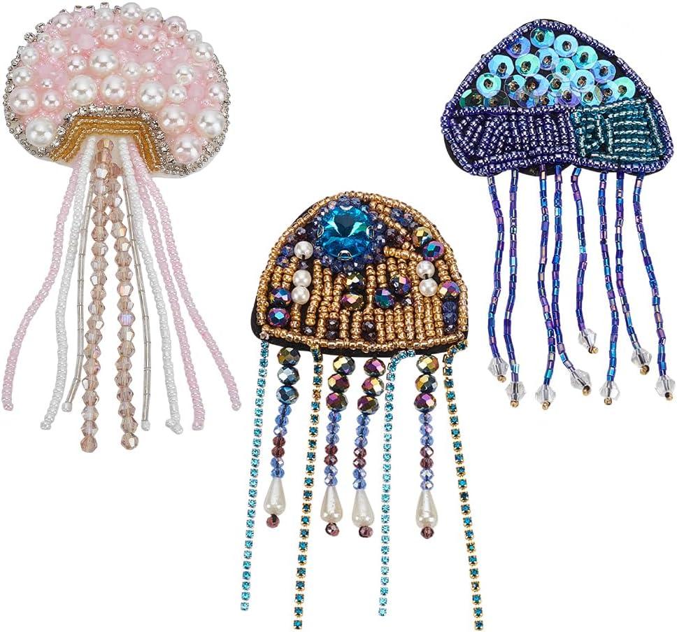 INFUNLY Jelly Fish Beaded Patch Rhinestone Sequin Jelly Fish Patches for Clothes Sea Creatures Patches with Tassel Sew on Applique Handmade DIY Patch Applique for Bags Hats Jeans Jackets Dress (blue)