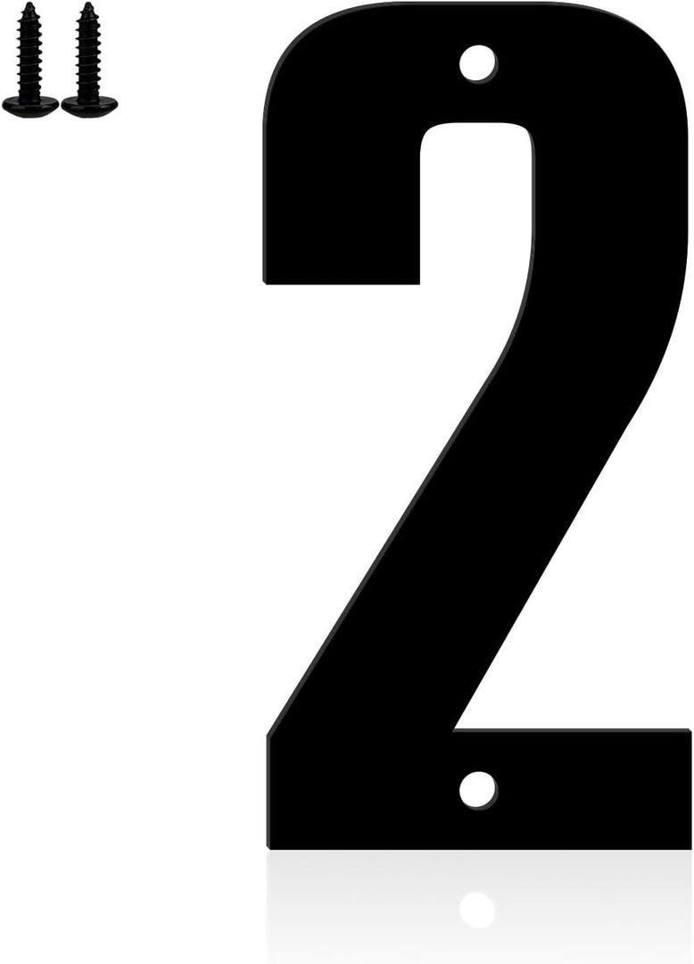 4 x 5" Aluminum House Numbers, Black Metal Address Door Numbers, Metal House Address Number for Outside, Modern Apartment Street Mailbox Number (2)