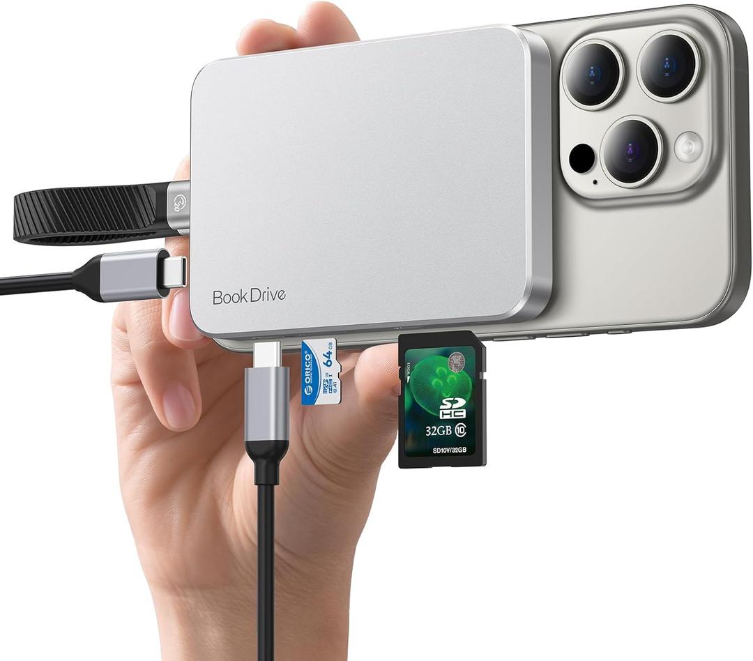 ORICO BookDrive 512GB Magnetic External SSD with SD/TF Card Reader, PD 100W Charging, Type-C Audio Interface for Laptop & USB-C Smartphone - Magsafe Portable SSD, 1000MB/s for USB 3.2 Gen2-P10PRO