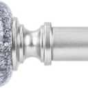 Silver Curtain Rods for Windows 48 to 84 Inch, Decorative Vintage Crystal 1'' Diameter Curtain Rod with Silver Foil Finials, Adjustable Heavy Duty Easy Install Drapery Pole for Farmhouse, Bedroom (36-88)