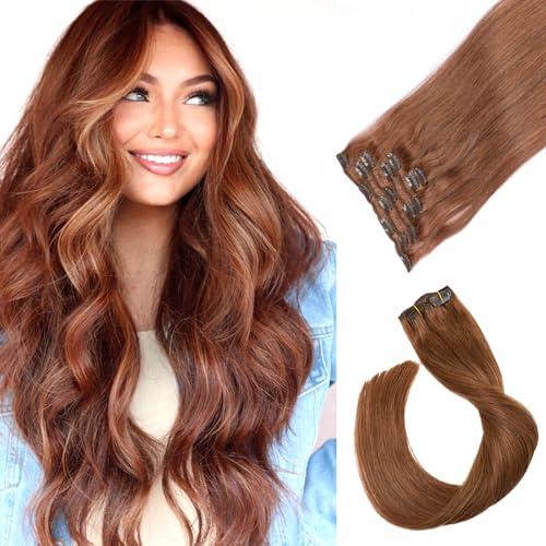 Clip in Hair Extensions, Auburn Brown Hair Extensions Real Human Hair Clip ins 12 Inch Double Weft Clip in Hair Extensions Real Human Hair 70G 7 Pieces Clip on Extensions for Women
