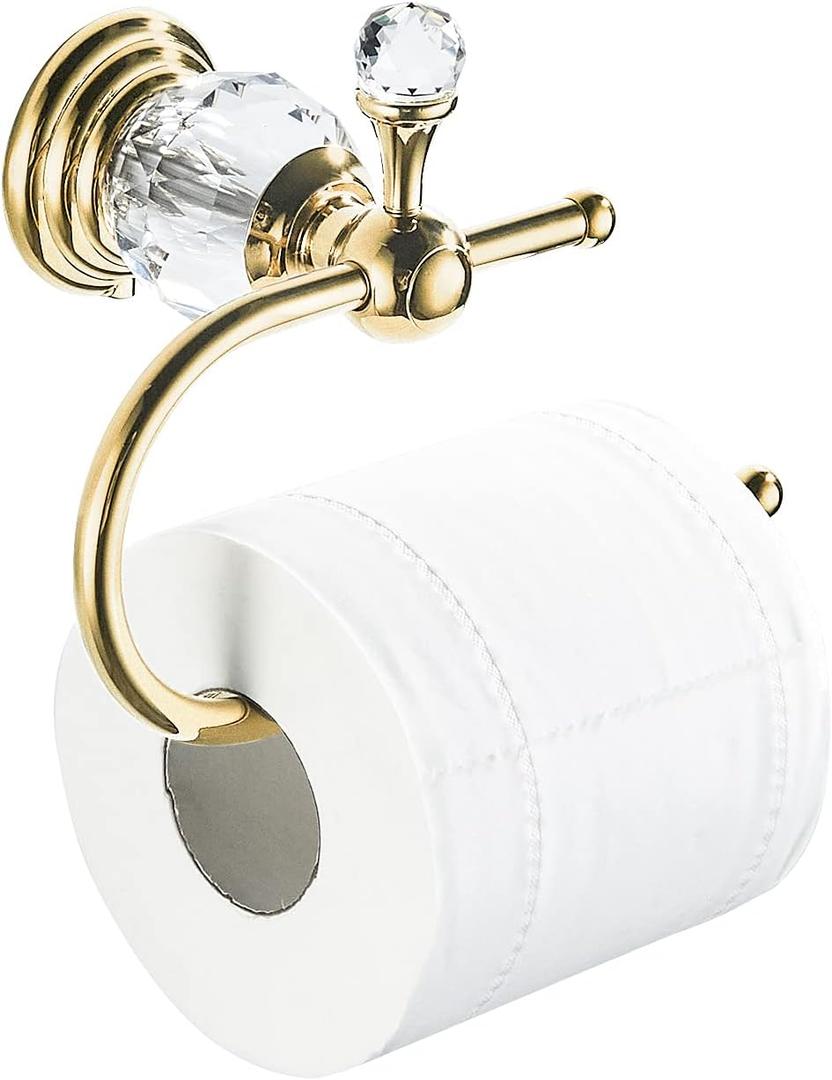 WOLIBEER Polished Gold Toilet Paper Holder, Brass Crystal Tissue Holder Bathroom Accessories Wall Mounted