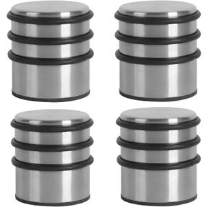 KINJOEK 4 Packs Heavy Duty Door Stopper, Solid Steel Door Stop No Need to Drill, Surrounded with Protective Rubber Bands Anti-Slip Door Wedge for Office, Home, Garage, Laundry Door (Silver)