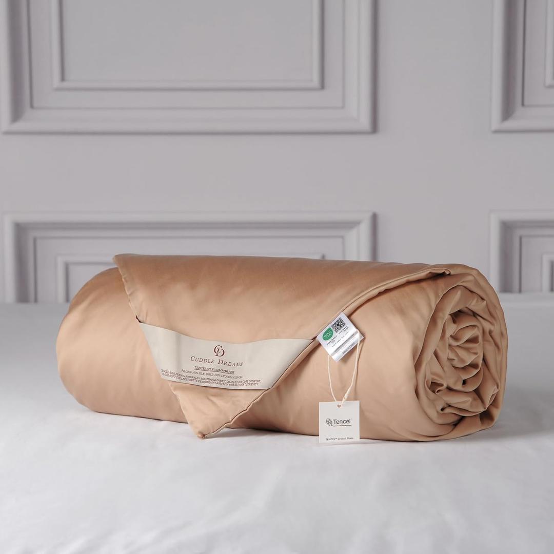CUDDLE DREAMS Silk Comforter with Tencel™ Lyocell Cover, Natural, Breathable, Cooling, Lightweight for Summer (Bronze, Queen), Queen, 88 in X 88 in
