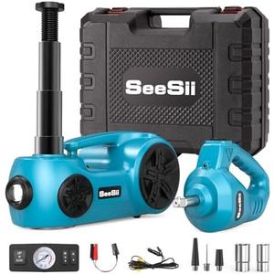 SEESII Electric Car Jack Kit 5 Ton 17.7 Inch Lift Range 3in1 car jack Hydraulic with Impact Wrench and Tire Inflator Floor Jack for SUV/Pickup/Truck/Sedan Roadside Emergency Tire Change Spare Tool Set