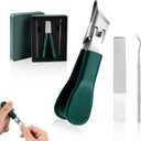 3 Piece Green Eagle Beak Nail Clipper Set, Wide Jaw Opening Anti-Splash Slanted Nail Clipper for Men Women