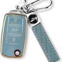 MILD EAST for VW Car Key Fob Cover with Keychain, Soft TPU Car Key Case Shell for Volkswagen Beetle Gti Jetta Passat Tiguan (blue)