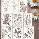 Large Flower Stencil 11.8” Flower Stencils for Painting Floral Stencils Reusable Sunflower Hibiscus Bird Butterfly Stencil for Wood Fence Wall Furniture Fabrics DIY Decor