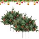 Pre-Lit Artificial Christmas Tree Urn Filler,Lighted Holiday Planter Filler with LED Lights,Tripod Stake,with Cones & Red Berries,Christmas Porch Decorations for Home,Porch & Yard (2PCS-D)