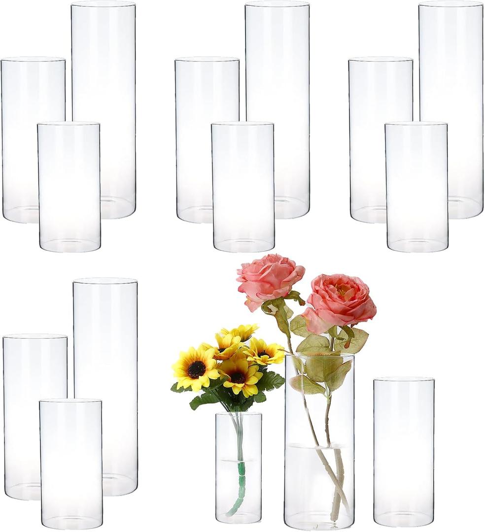 Hurricand 12 PCS Glass Candle Holders - Clear Glass Cylinder Vase for Centerpieces, Wedding Party Decoration