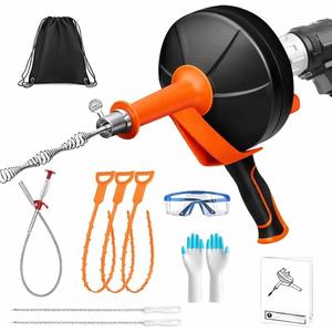 Drain Auger 25ft Clog Remover with Drill Adapter, Flexible Plumbing Snake for Kitchen, Bathroom & Shower Sinks, Hair Clog Remover, Manual or Drill Powered, Full-Set Included