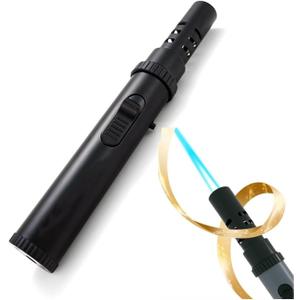 Metal Lighter with Flame Lock Function, Adjustable Flame, Refillable Butane, Sturdy and Windproof, Portable Design, Suitable for Camping Candles and More (Black)