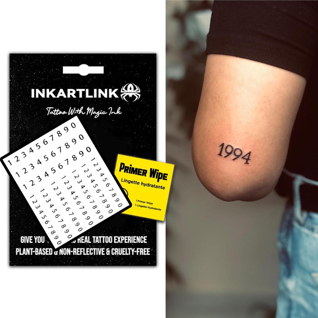 INKARTLINK Semi-Permanent Tattoos, Personalized Digital Temporary Tattoos, Suitable for Customized Anniversary Dates, Cruelty-Free, Waterproof, Non-Reflective (Digital)