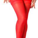 MERYLURE Thigh High Stockings Silicone Lace Top Stay Up Silk Semi Sheer Pantyhose for Women Hold Up Nylon Lingerie (Red)