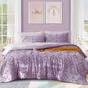Geniospin Purple Queen Comforter Set for Girls- 7 Pieces Pom Tufted Bed in A Bag Queen Bedding Sets with Sheets, Pillowcases & Shams, All Season Kids Comforter Set