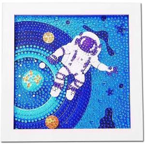 PERFECTSIGHT Cute 5D Diamond Art Kits with Wooden Frame, Kawaii DIY Painting Art for Adults Kids, Diamond Arts and Crafts Sets, Big Gem Full Drill Diamond Dots for Women (Space Astronaut)