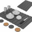 Stone Dish Drying Mat For Kitchen Counter - Fast-Drying 24"(L)16"(W) Collapsable Diatomaceous Mat With Four Matching Stone Coasters - Versatile Stone Drying Mat for Cups, Dishes, Bottles, Large