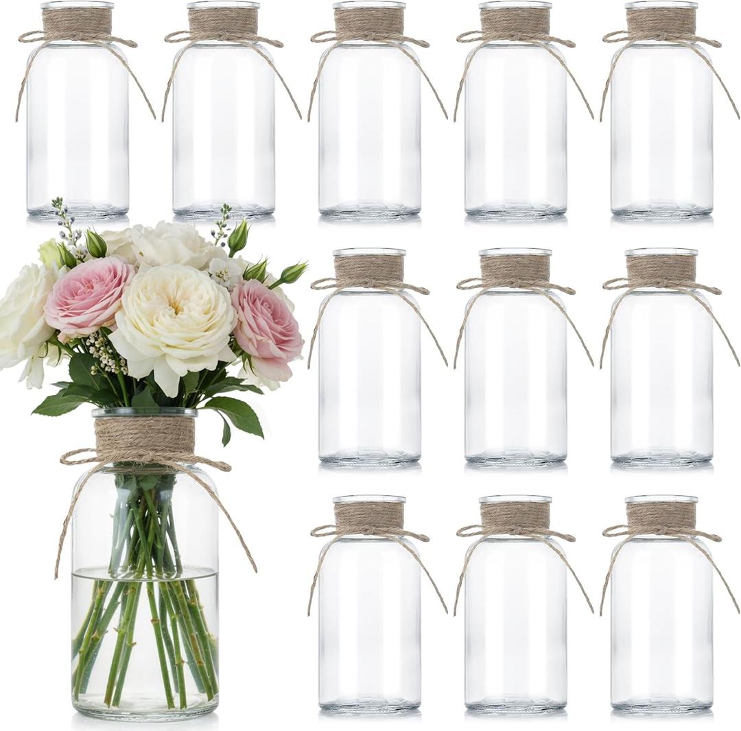 Glass Flower Vases for Centerpieces Boho Cylinder Bud Vases in Bulk Mason Jars for Weddings, Parties & Vintage Home Mother's Day (12, Clear)