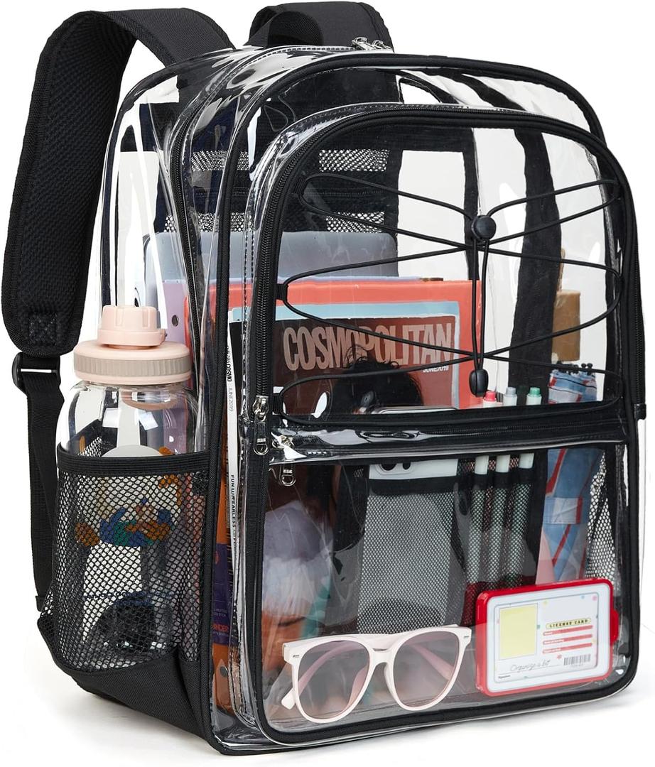 Vorspack Clear Backpack for School, Heavy Duty Clear Bookbag for Girls Boys | 18.5 Inch Extra Large Transparent Backpack, Lightweight, Reinforced Structure, for College, Concert, Travel, Security