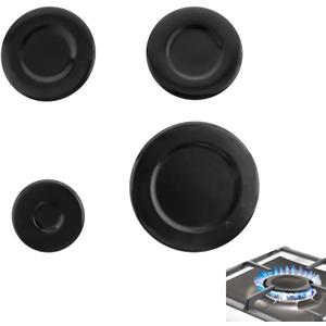 Gas Stove Burner Cap Set, 4 Pack Cooker Hob Gas Burner Cap, Metal Cooker Hat Replacement Kit, Compatible with SABAF Stoves, Black Concave Oven Crown Flame Cap Cover, 3.93" x 1, 2.95" x 2, 2.2" x 1
