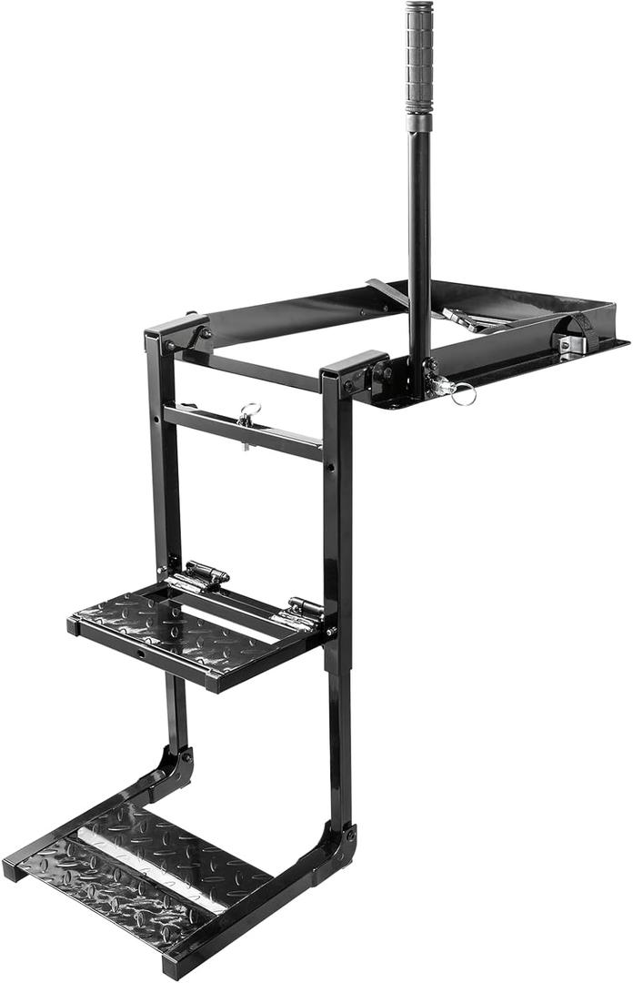 Foldable Tailgate Ladder Rack with Two Step Pad Rung Retractable Truck Tailgate Step with Telescopic Handrail, Wide Pedals for Work Flatbed Trucks and Equipment Trailers Easy Install Capacity 300 lb