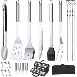 BBQ Accessories Grill Tools Set,Stainless Steel Barbecue Grill Accessories for Outdoor Grill,Barbecue Utensils Grilling Accessories Grilling Gifts for Men,Father's Day/Christmas (Sliver-22PCS)
