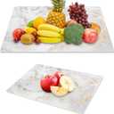 JAMBALAY Tempered Glass Cutting Boards for Kitchen, Gold 12"x8" & 16"x12" Glass Cutting Board Set with Marble Design, With Non Slip Foot, Shatter and Heat Resistant, Dishwasher Safe