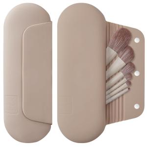 Silicone Makeup Brush Holder Travel Cosmetic BagSoft Portable Cosmetic Face Brushes Holder with Upgrade Anti-Fall Out Magnetic Closure, Large Travel Makeup Brush Case - Walnut