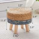 Wimarsbon Round Foot Stool Natural Seagrass Poufs Ottoman Hand Weave Footrest Stool for Couch Desk Extra Seat Step Stool with Solid Wood Legs for Hallway Patio Lounge Blue