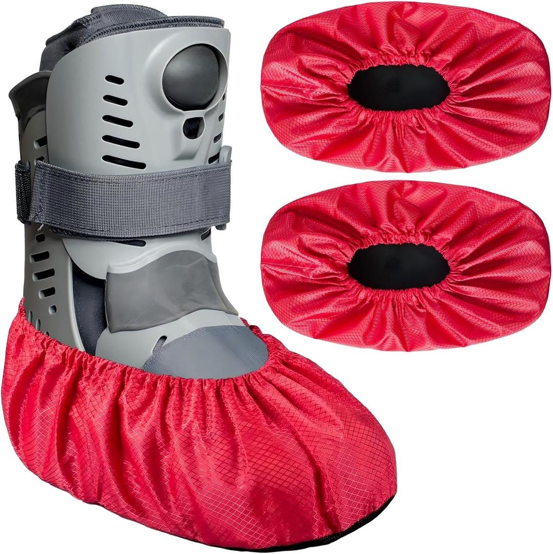 Shyyween 2 Pcs Air Cam Walking Boot Covers for Medical Fracture Waterproof Cast Boots Shoe Covers for Broken Foot Ankle Recovery Protection Machine Rain(Red,Medium)