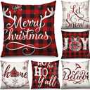 6 Pieces Christmas Pillow Covers 18 x 18 Inch Buffalo Plaid Cushion Case Christmas Pillow Case Holiday Throw Pillow Cover for Xmas Winter Sofa Couch Bedroom Decorations (Red, Black)
