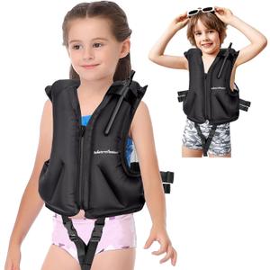 Kids Swim Vest - MetroTesco Adjustable Swimming Float Aid Jacket for 28-70 lbs Toddler, Boys & Girls - Ideal for Pool, Beach & Water Secure (Large-X-Large, Black)