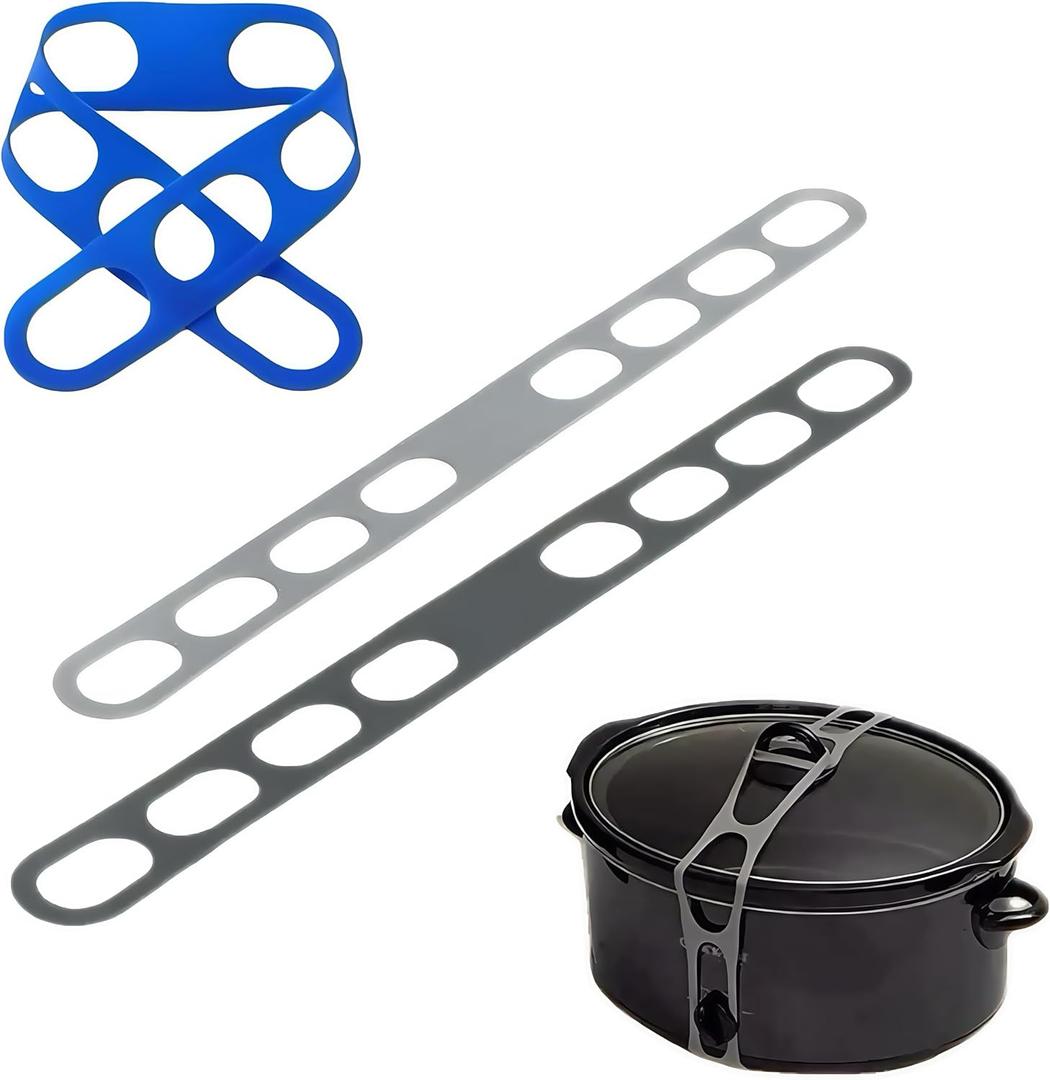 3 Pcs Reusable Universal Lid Securing Straps – Multifunctional Silicone Lid Straps for Crockpots, Slow Cooker Lid Lock, Suitable for Casseroles, Pans, Bento Boxes, Etc