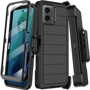 for Motorola Moto G 5G 2024 Case with Built-in Screen Protector,Belt Clip Holster,Heavy Duty Shockproof Drop Protection Military Grade Rugged Full Body Phone Cover with Kickstand (Black)