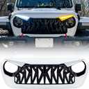 Front Shark Grille Compatible with 2018-2025 Jeep Wrangler JL JLU Gladiator JT, w/DRL Turn Signal Lights, White Black