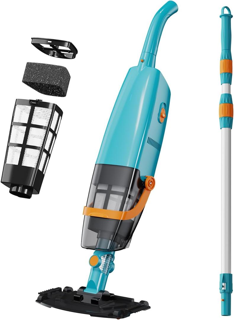 LVKE Cordless Handheld Pool Vacuum with Telescopic Pole, Rechargeable Battery, 60 Mins Runtime, High-Efficiency Screen and Sponge, Ideal for Spa, Hot Tub, Above-Ground & In-Ground Pools, Lake Blue