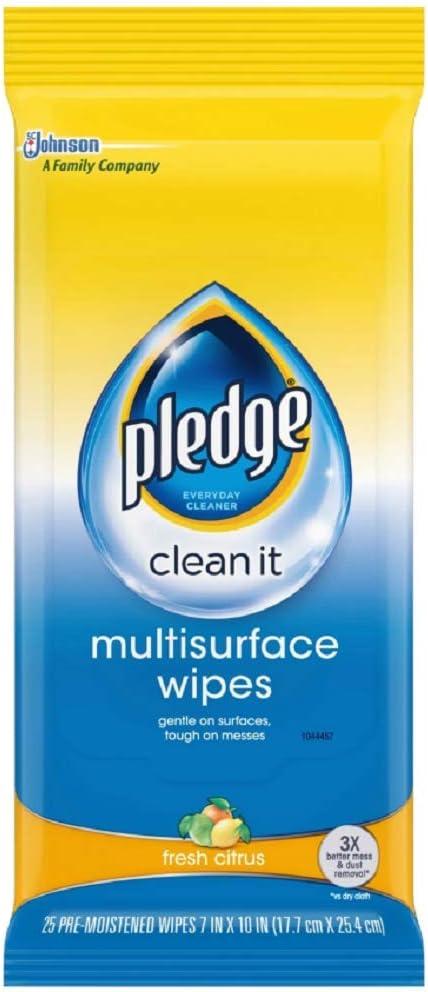 Pledge Multisurface Wipes, Fresh Citrus, 25 Wipes Per Pack (4 Packs)