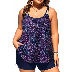 Plus Size Tankini Swimsuits - Women Two Piece Tankini Top with Shorts Flowy Swimsuit 2025 Bathing Suits (Star Whole Sky) 22W