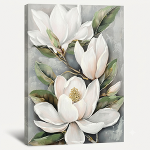 DRLWGTY White Flower Canvas Wall Art, Botanical Framed Wall Decor Aesthetic with Handmade Yellow Crystal Accents, Ready to Hang for Bedroom, Bathroom, and Living Room (Flower A, 24*32 in, Wrapped Canvas)