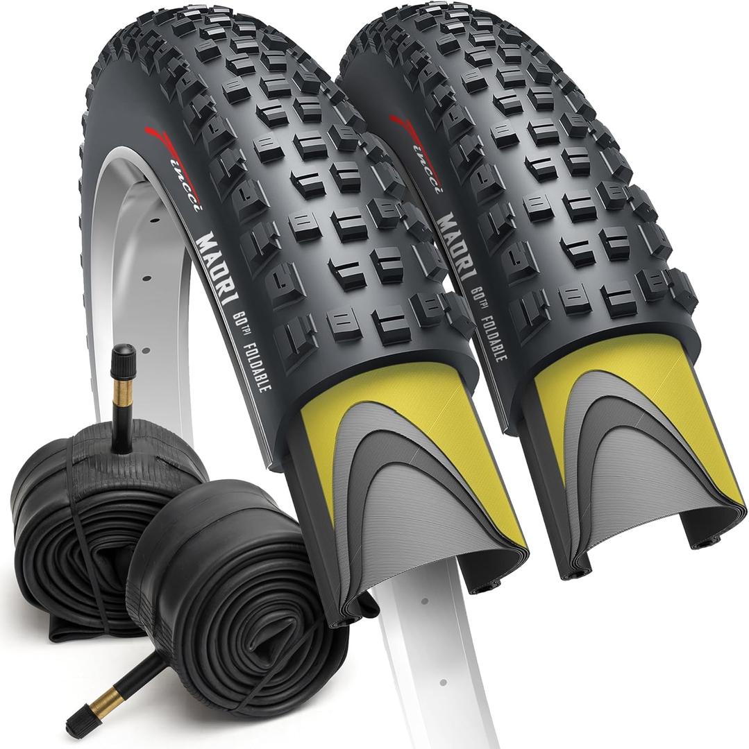 Fincci Maori 29 x 2.25 Inch Bike Tire Foldable 57-622 60 TPI with Nylon Protection and Schrader Inner Tubes 48mm for Mountain Enduro Gravel MTB Hybrid Bicycle