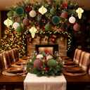 Soulchen 32 Pcs Christmas Tree Decorations Bulk Velvet Ball Ornaments Paper Honeycomb Ornaments for Tree Neutral Retro 3D Honeycomb Lanterns Hanging Flocked Ball for Xmas Holiday Party Decor